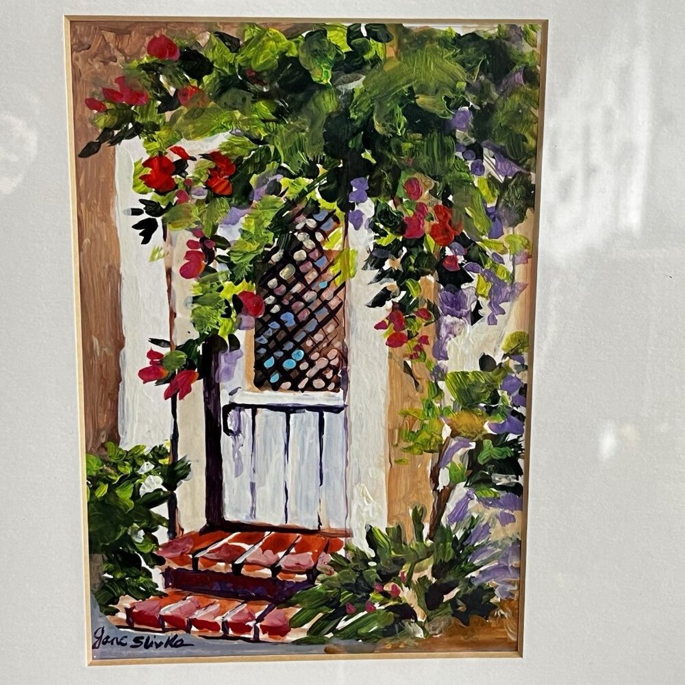 Jane Slivka Painting Acrylic Original Impressionist Garden Doorway Floral Signed
